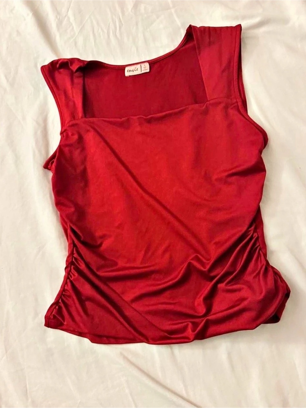 emile Ruched Side Tank Top in Red Size Large